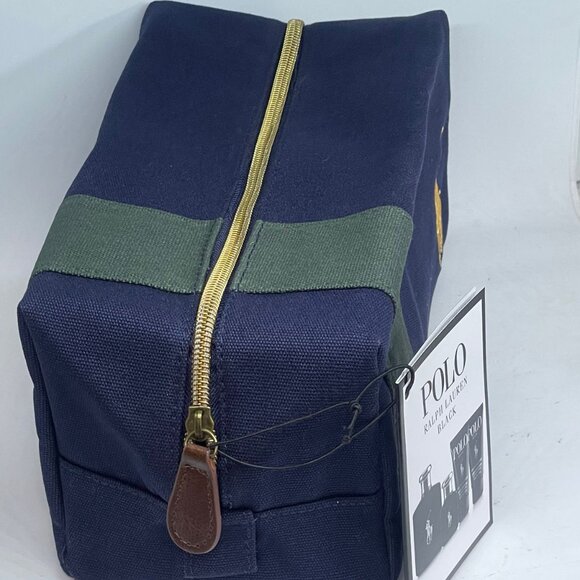BNWT Ralph Lauren Polo Black Travel Toiletry Cosmetic Bag - Blue w/ Green Accent - Picture 4 of 10